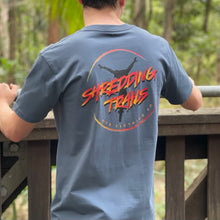 Load image into Gallery viewer, Phoenix Mountain Biking Freestyle T Shirt by Shredding Trails in Petrol Blue
