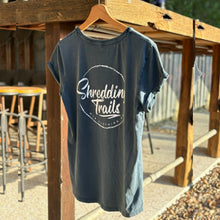 Load image into Gallery viewer, This stunning stone-washed ladies tee is made from 100% combed cotton, ultra-comfortable, hand-dyed, making each tee unique. It combines premium quality with environmental consciousness. Its design features include a curved hem and rolled sleeves.
