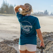 Load image into Gallery viewer, Women&#39;s Ocean Tee, Size Medium, Ocean Blue, Shredding Trails, Australia 
