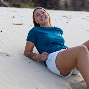 Women's Ocean Tee, Size Medium, Ocean Blue, Shredding Trails, Australia 